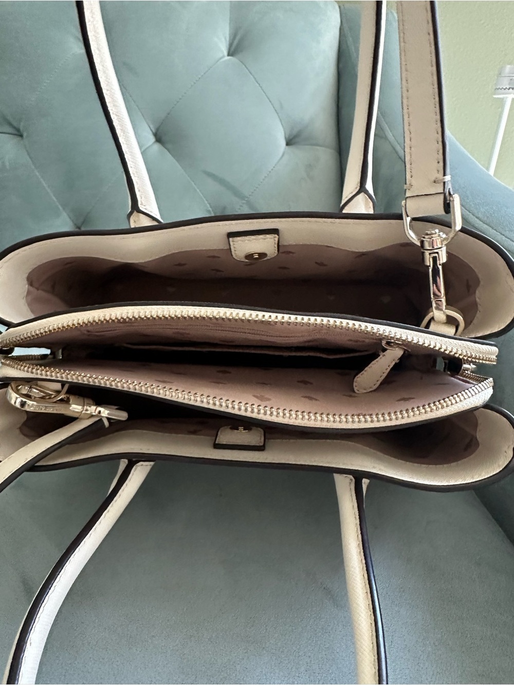 kate spade Cream Structured Leather Satchel with Top Handles - Picture 8 of 13